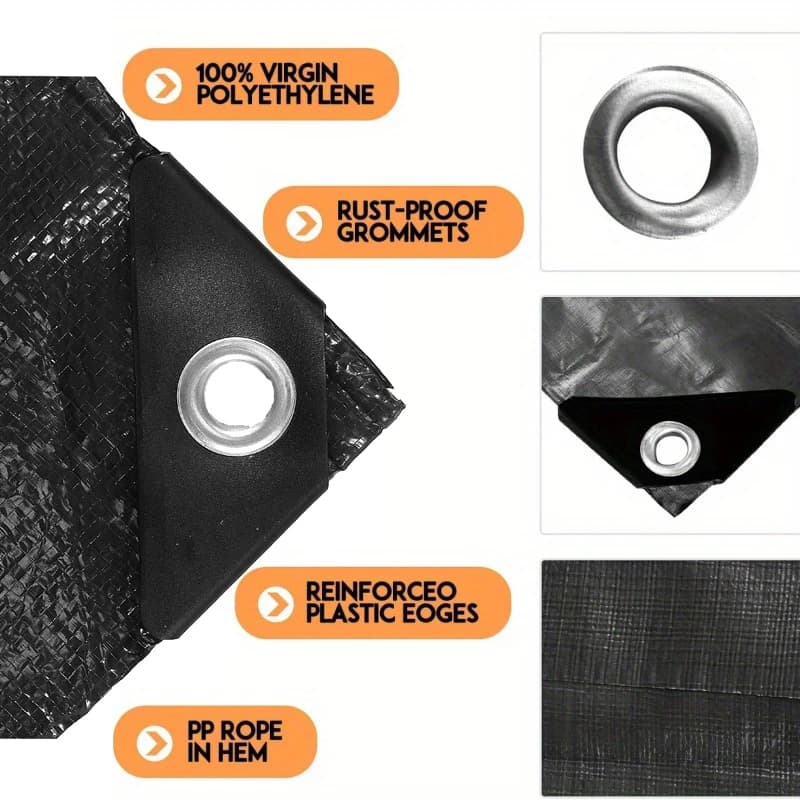 Heavy Duty Black Tarpaulin | Waterproof UV-Proof | Outdoor Protection Cover - Thumbnail 2