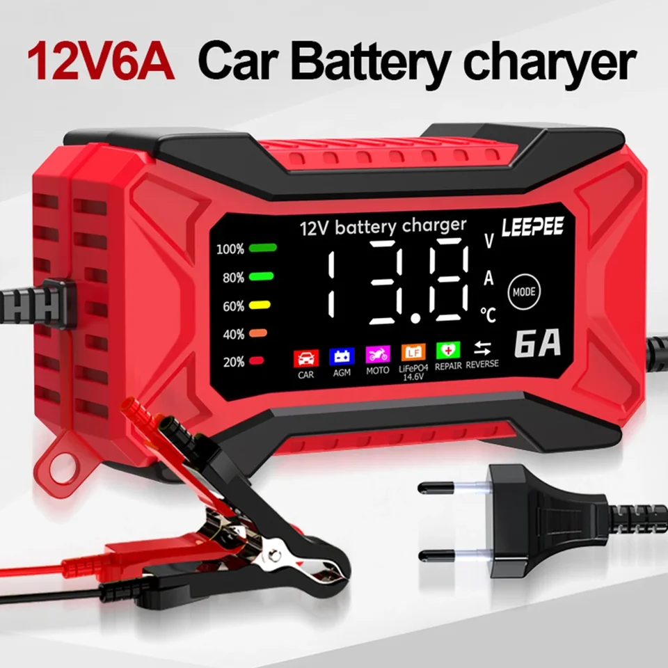 Car Battery Charger 12V 6A Digital | Pulse Repair & Display | Overvoltage Protection - Thumbnail 2