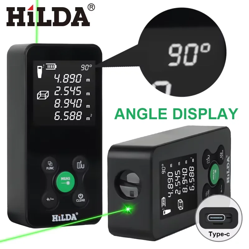 HILDA Laser Measure 50/100/120m | Rechargeable Digital Tape | Angle Measurement - Thumbnail 2