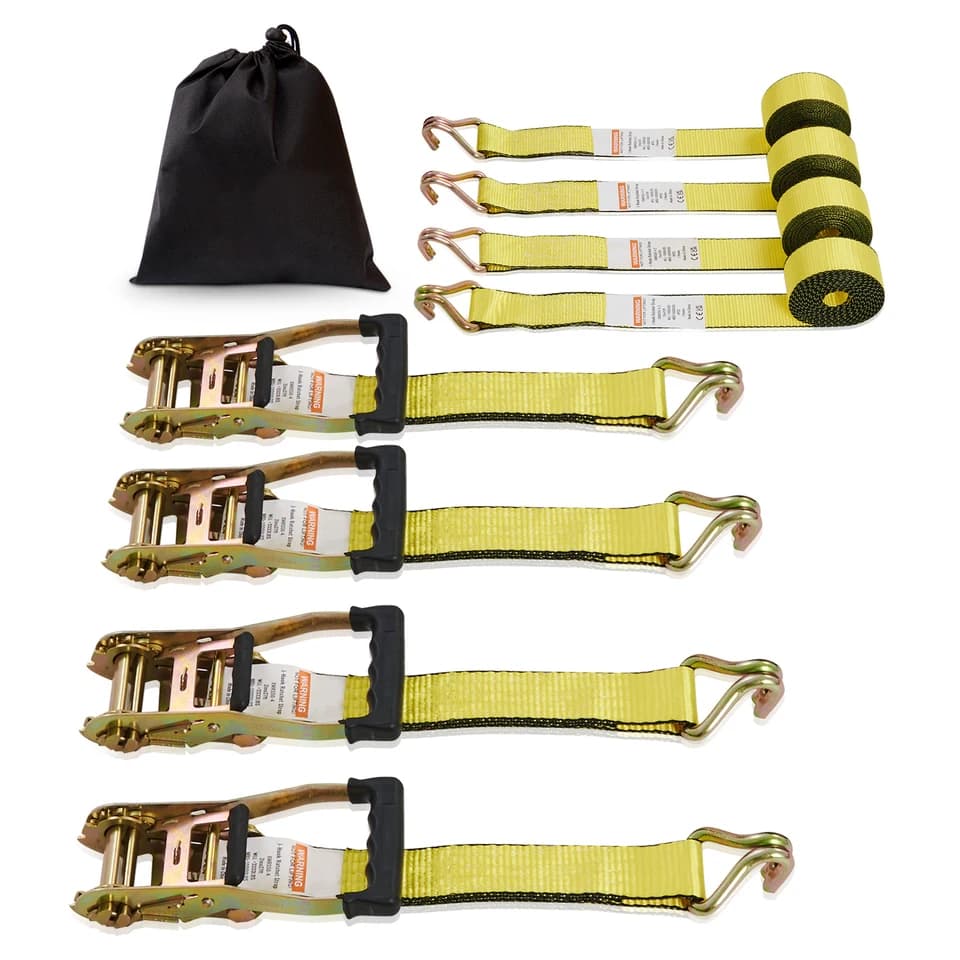 4x Ratchet Tie-Down Straps | Double J Hook | Cargo Lashing for Moving Appliances - Thumbnail 2