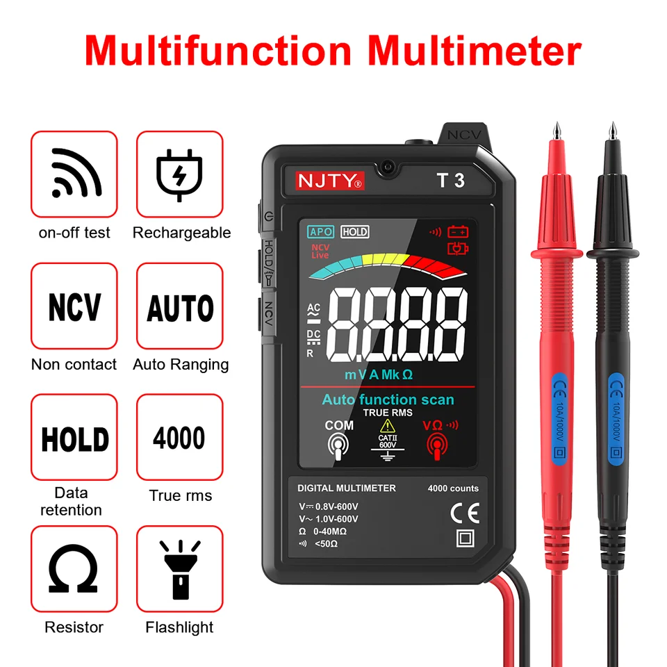 T3 Mini Digital Multimeter | USB Rechargeable, 4000 Counts | Auto Ranging, NCV - Thumbnail 2
