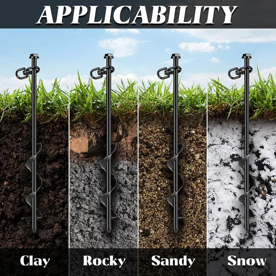 4-Pack 40cm Screw Anchor for Ground | Cross Handle Steel | Trampoline & Swing Set - Thumbnail 5