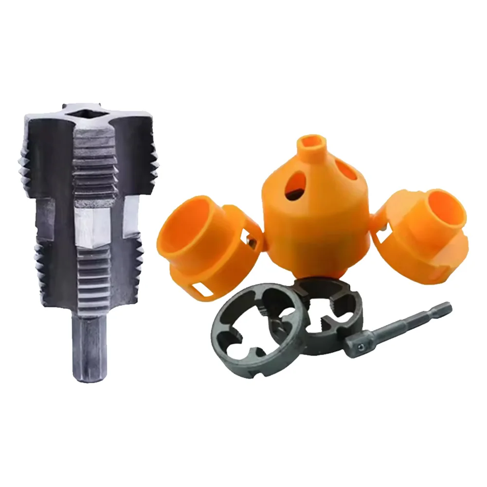 PVC Pipe Threader Kit with 1/2In 3/4 1 Inch Dies Pipe Threader Plumbing PVC Thread Tool Water Pipe Plate Teeth Set Hand Tools - Image 1