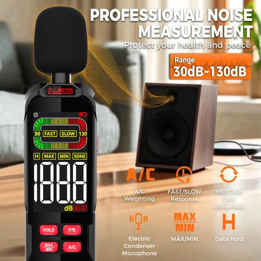 Digital Sound Level Meter | 30-130dB Decibel Range | Noise Measurement Tool - Thumbnail 2