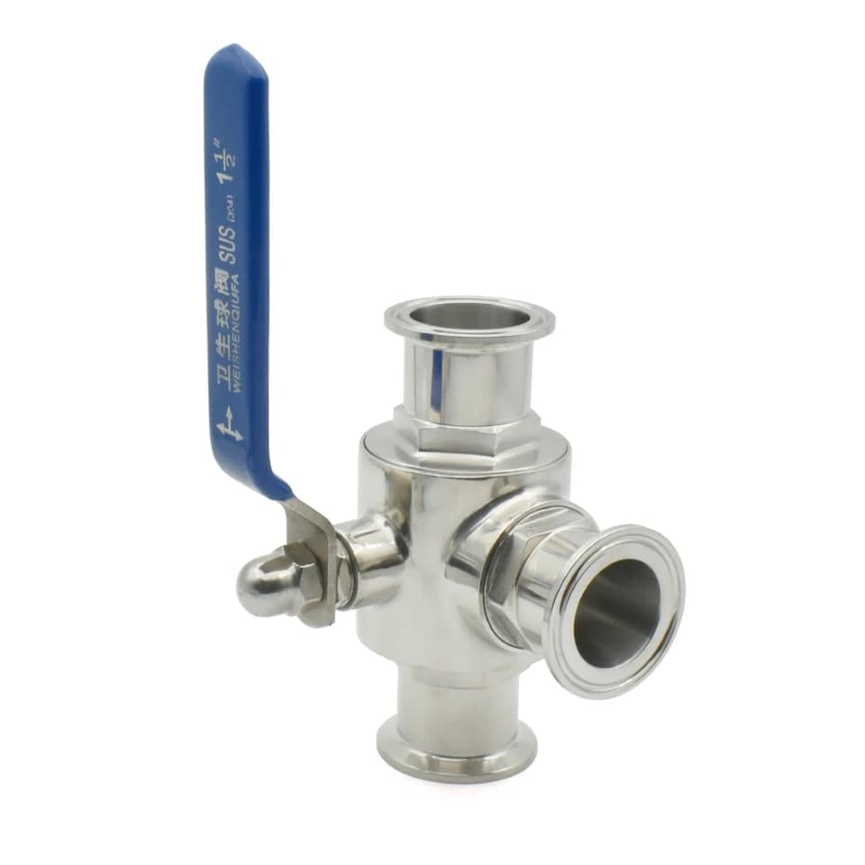 Sanitary T-Port Ball Valve with Lockshield Key | SS304/316L OD50.5/64mm | Three-way Flow Control - Thumbnail 8