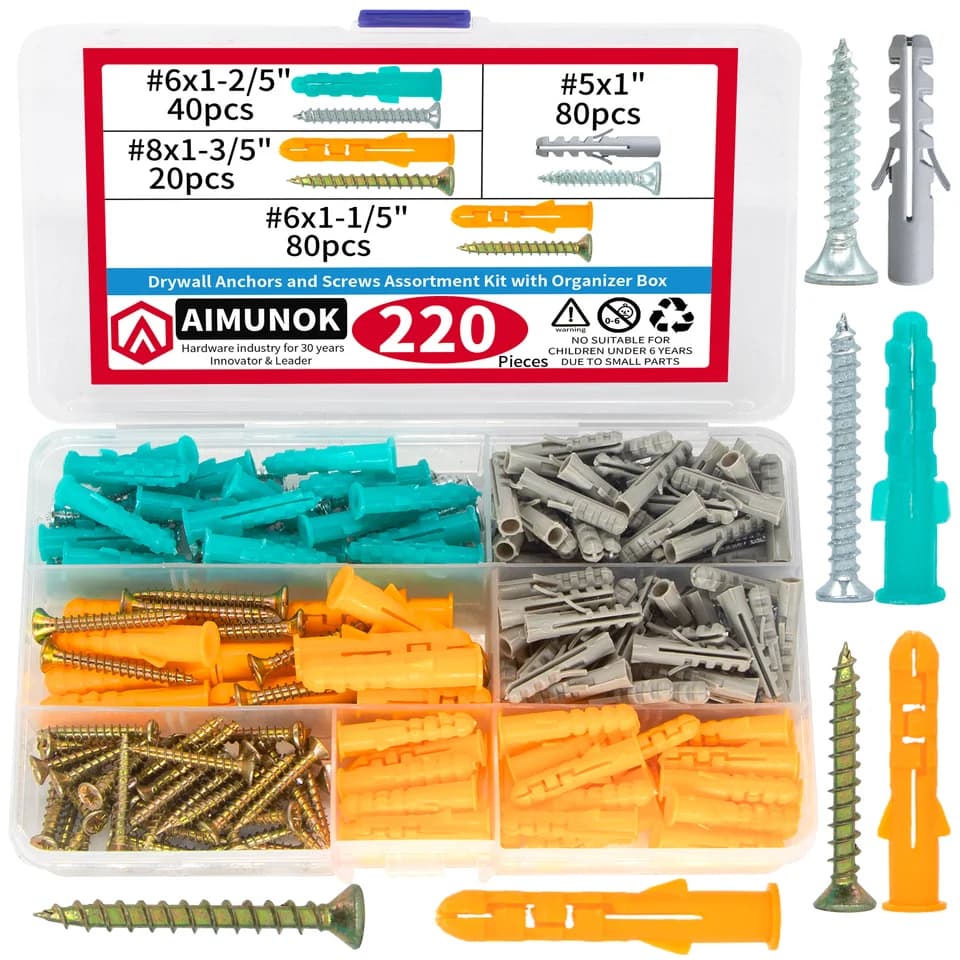 Plasterboard Fixings Kit | 220pc Anchors & Screws | Organiser Box - Thumbnail 3