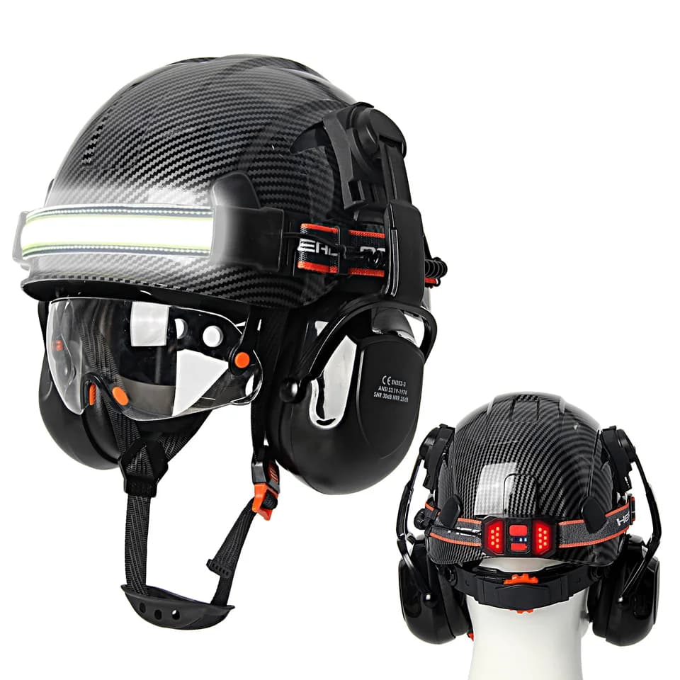 Safety Construction Helmet | Built-in Goggles & LED Headlamp | ABS Hard Hat - Thumbnail 2