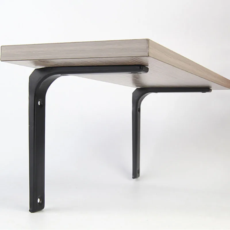 L brackets: single silver shelf bracket on a plain light background.