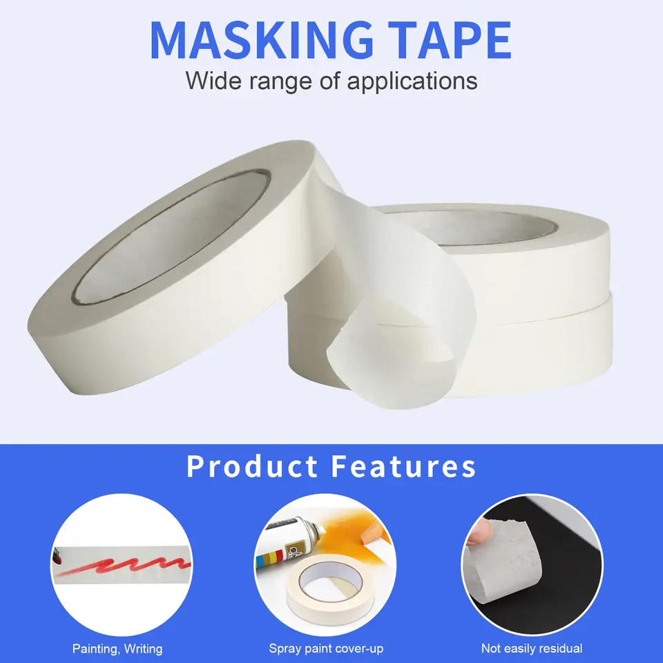 White Masking Tape, 50m General Purpose | Easy Removal | Painting & DIY - Thumbnail 2