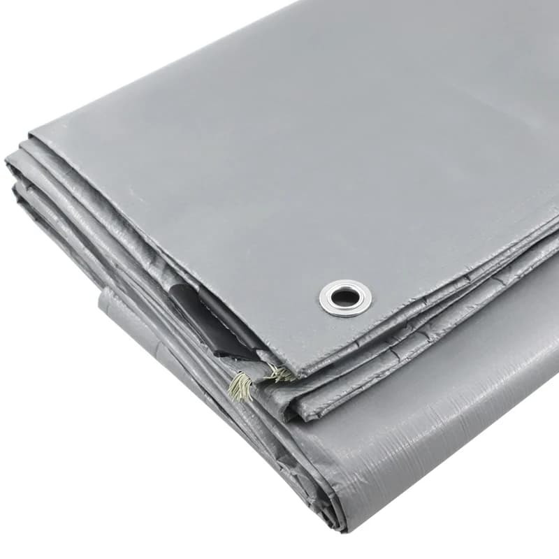 PE Tarpaulin, grey and folded on a white background.