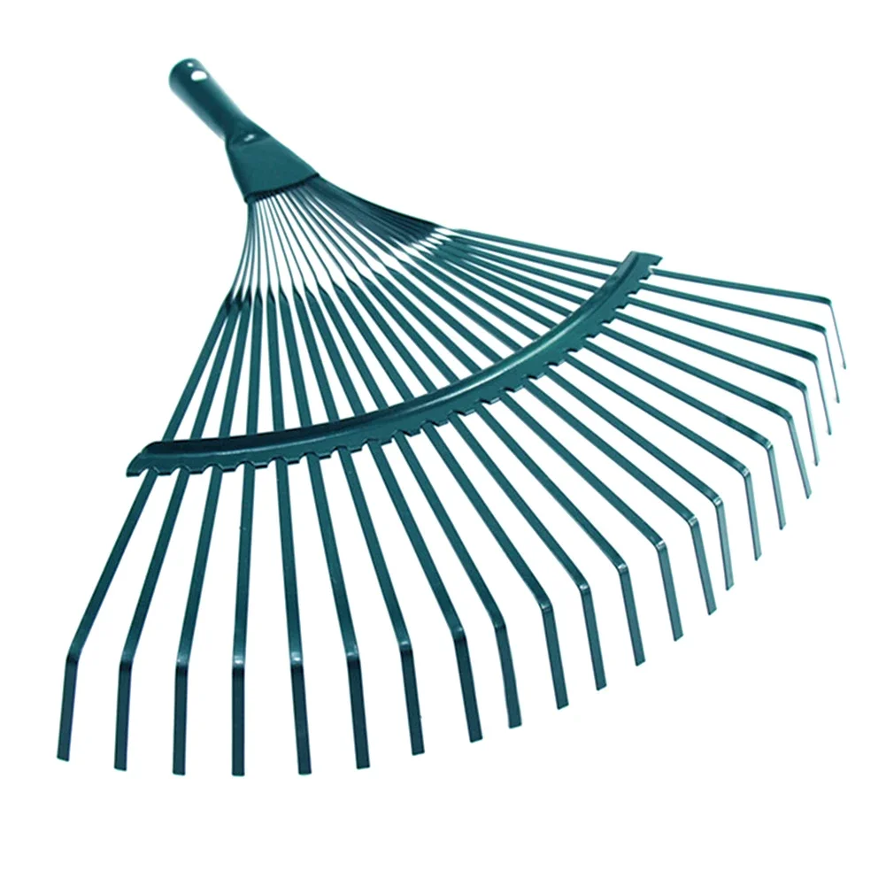 22-tooth garden leaf rake made of durable iron, designed for raking leaves and debris in gardens and landscaped areas.