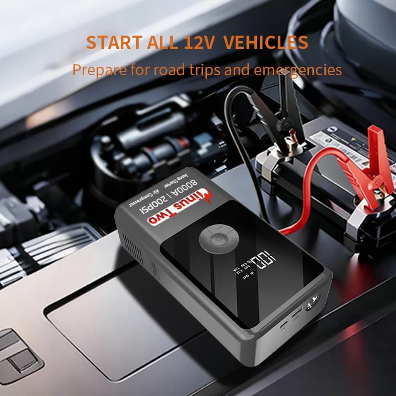 Cables for Car with Air Compressor | Portable Jump Starter | Tire Inflator - Thumbnail 2