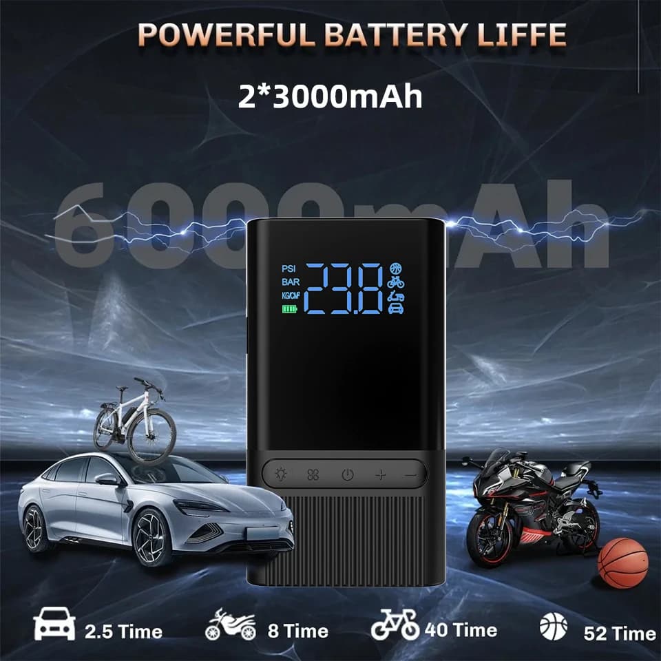 Digital Tyre Inflator for Car | 6000mAh Portable Pump | Auto Shutoff & LED Light - Thumbnail 3