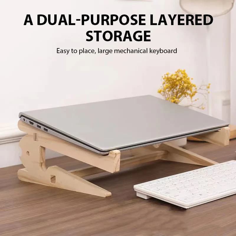 Solid Wood Laptop Stand | Vertical Bracket & Cooling Base | MacBook Air/Pro - Thumbnail 2