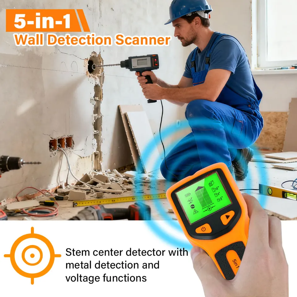5-in-1 Stud Finder | Backlit Wall Scanner | Wood, AC Wire & Metal Detection - Thumbnail 3