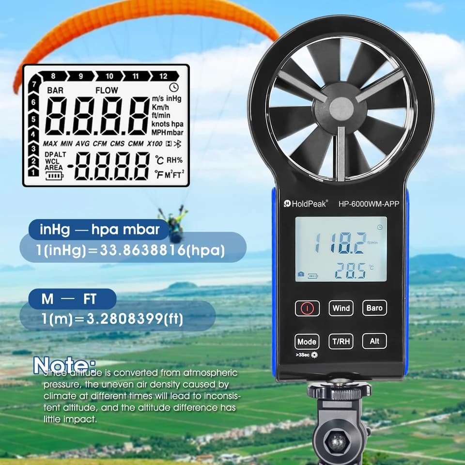 HoldPeak 6000-WM-APP Anemometer | Bluetooth Wind Flow Meter | Waterproof & Dustproof - Thumbnail 4