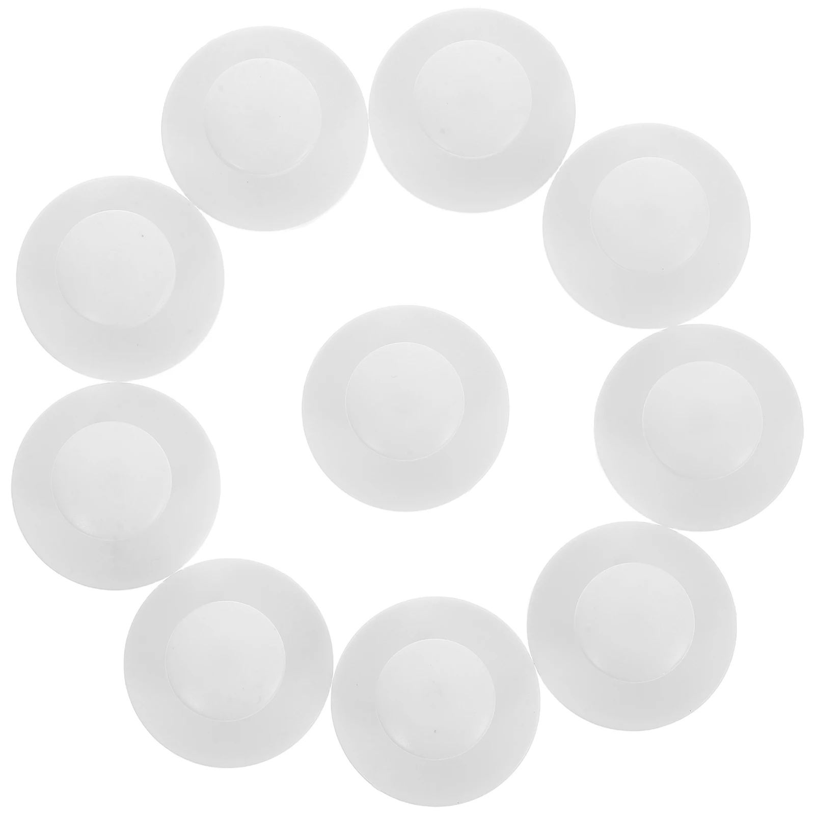 Set of 10 self-adhesive round drawer knobs in white plastic, ideal for kitchen cabinets, wardrobes, and glass doors.