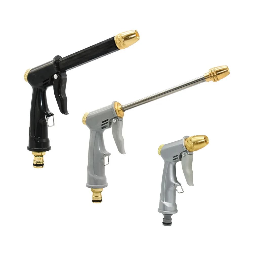 Portable high-pressure water gun with adjustable nozzle for car washing, garden irrigation, and lawn watering.
