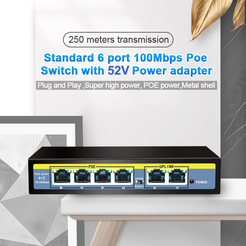 TEROW network switch 6 Port 100Mbps | VLAN Support | IP Camera & WiFi Router - Thumbnail 3