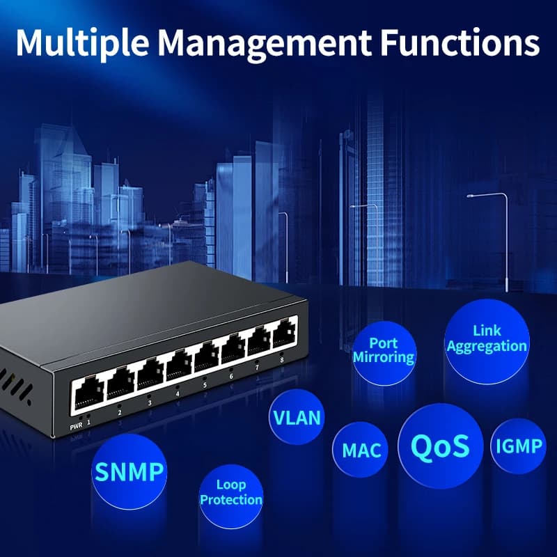HORACO 8 Port Gigabit Network Switch | Web Managed VLAN/QoS | 1000Mbps Industrial Ethernet - Thumbnail 3