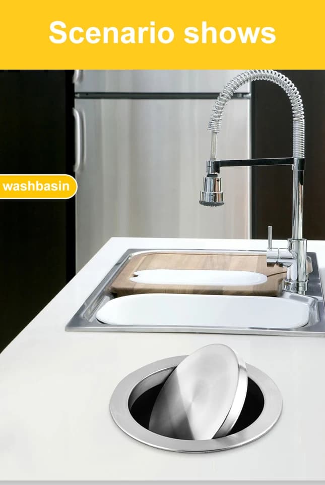 Recessed Countertop Swing Bin | Stainless Steel | Kitchen & Office - Thumbnail 3