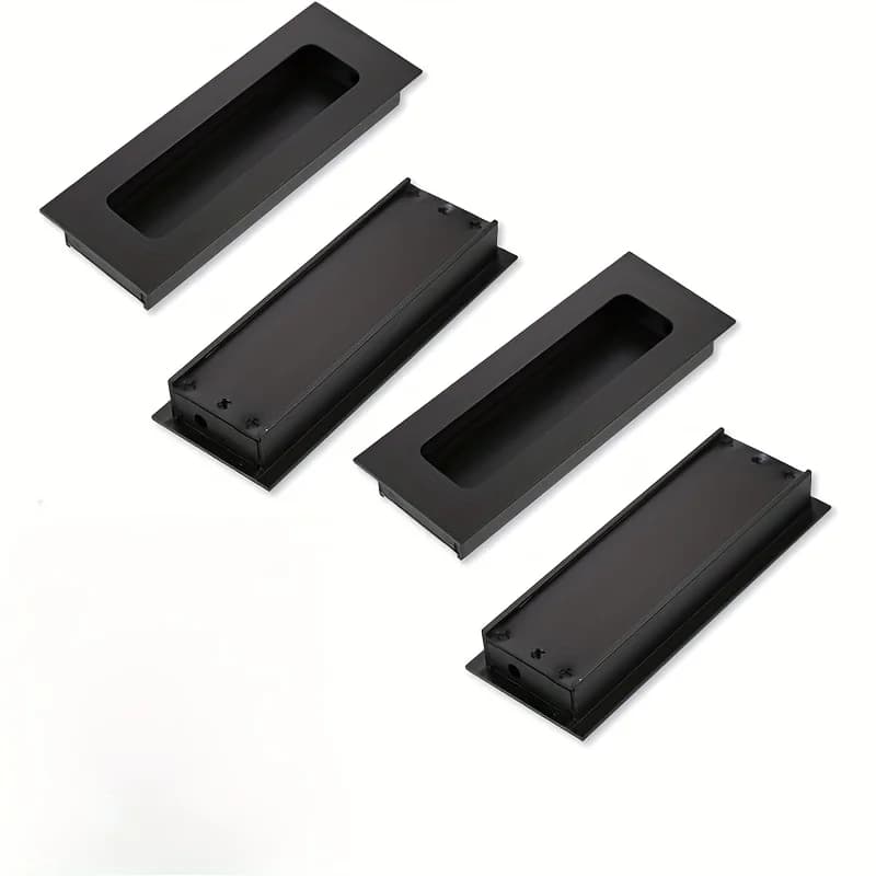 Two recessed rectangular door handles in aluminum alloy, measuring 4.37 inches, suitable for sliding closet doors, cabinets, and drawers.