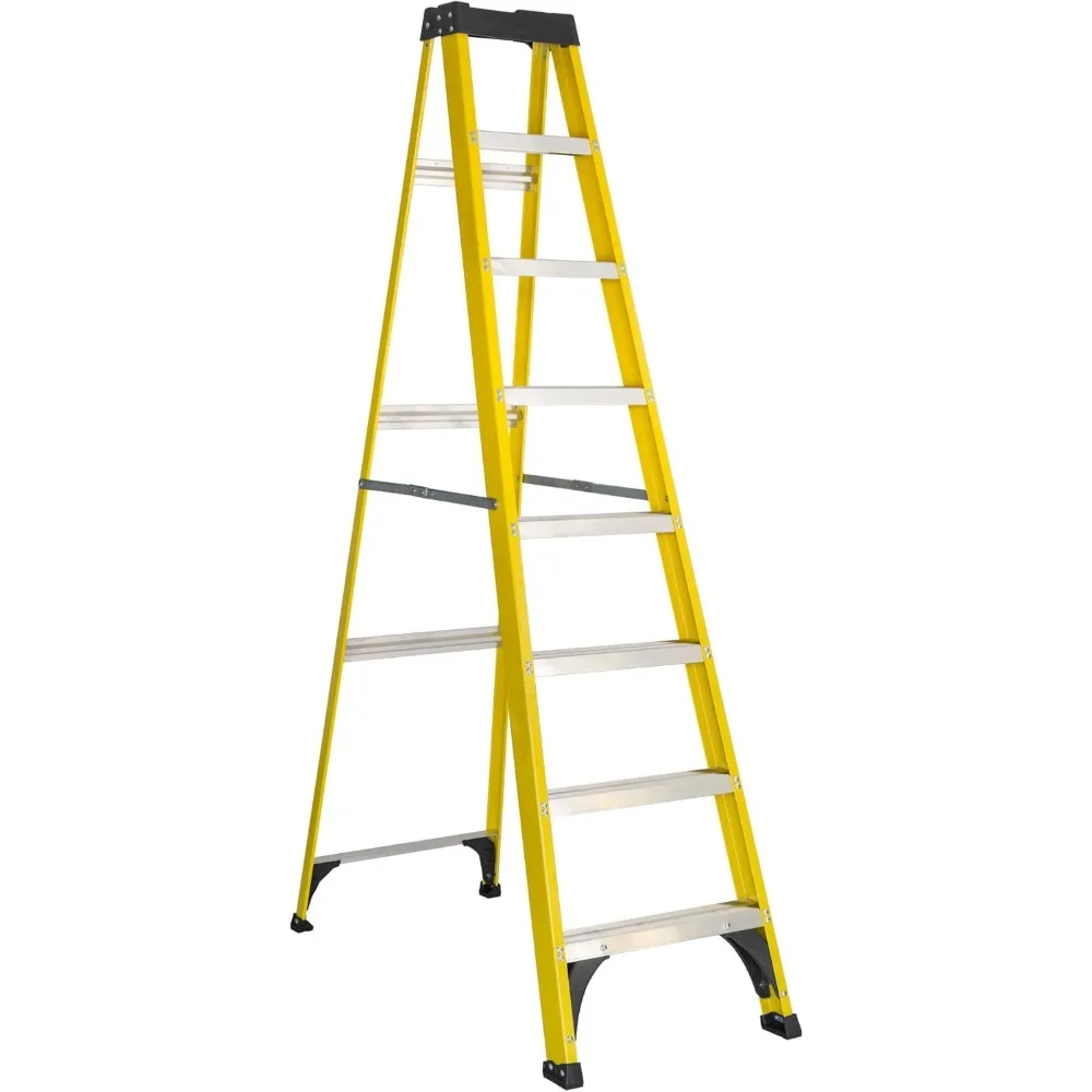 A fiberglass step ladder with 12-foot working height and 250-pound weight capacity, featuring extended reach for high-access tasks.