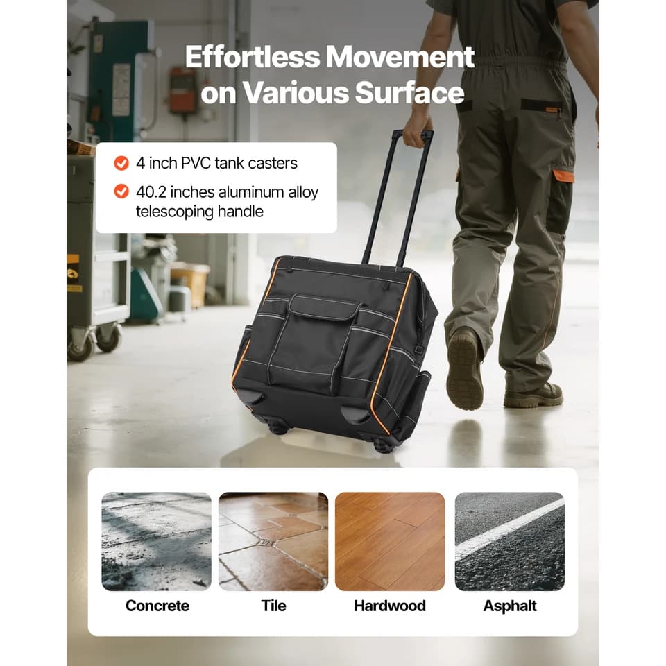 Rolling Tool Bag | 110lbs Capacity | Telescopic Handle & Wheels - Thumbnail 4