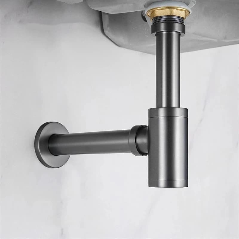 Brushed Gold P-Trap Siphon | Round Brass Basin Waste | Pop-Up Drainer - Thumbnail 3