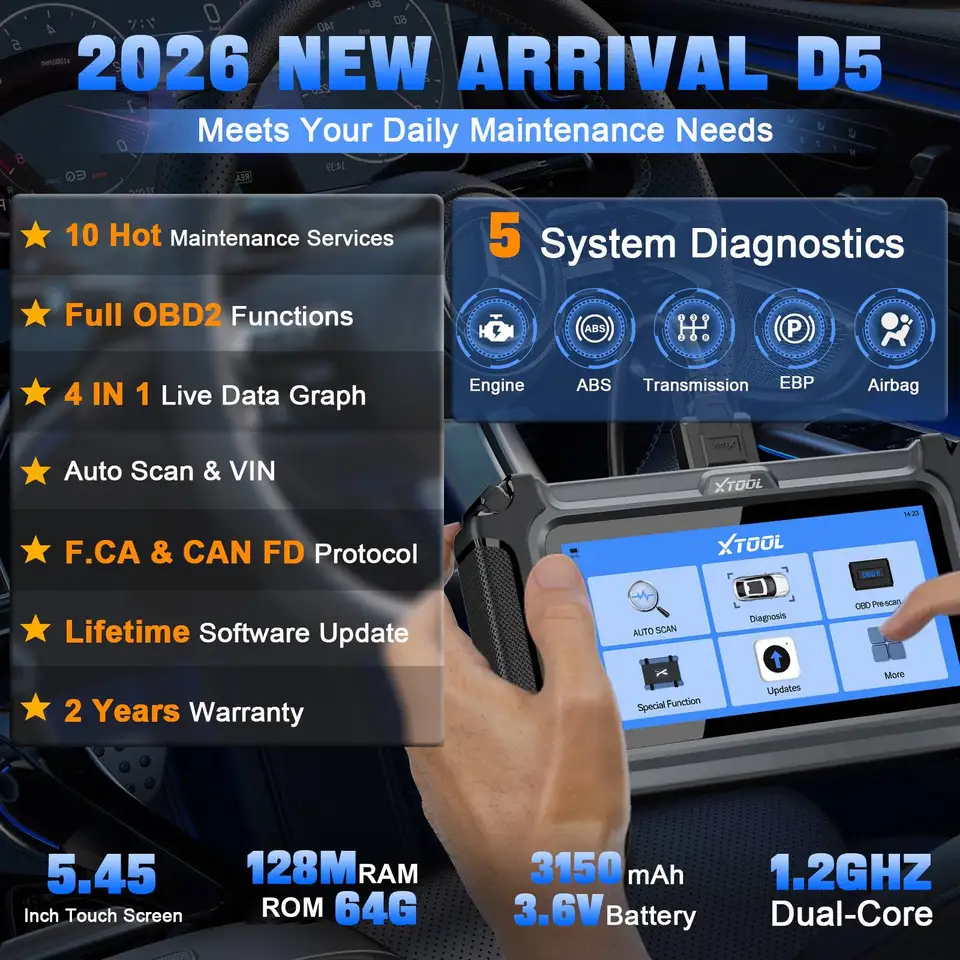 XTOOL D5 OBD2 Scanner | 5 System Diagnostic Tool | Lifetime Free Updates - Thumbnail 3