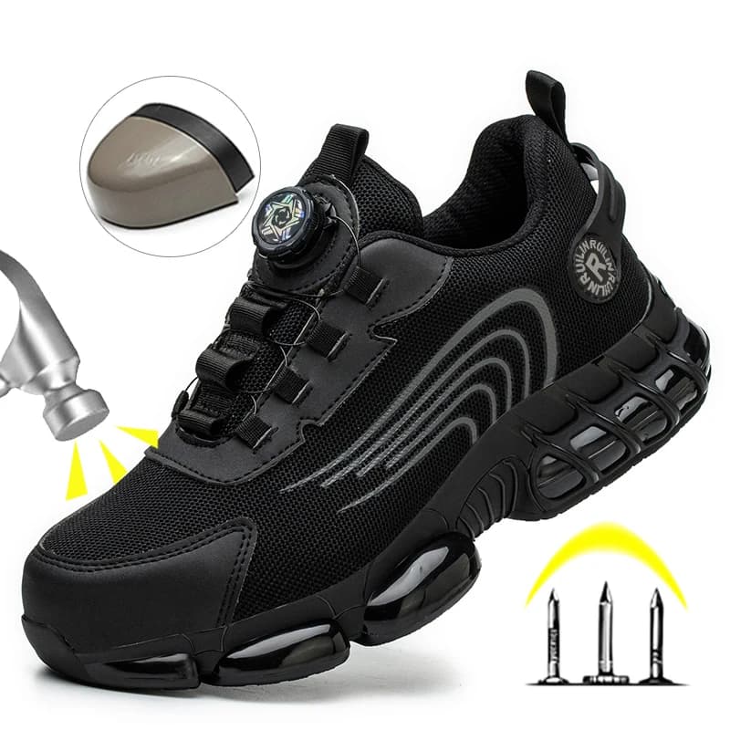 Steel Toe Cap Safety Boots | Rotating Button Fastening | Anti-Puncture Work Trainers - Thumbnail 2