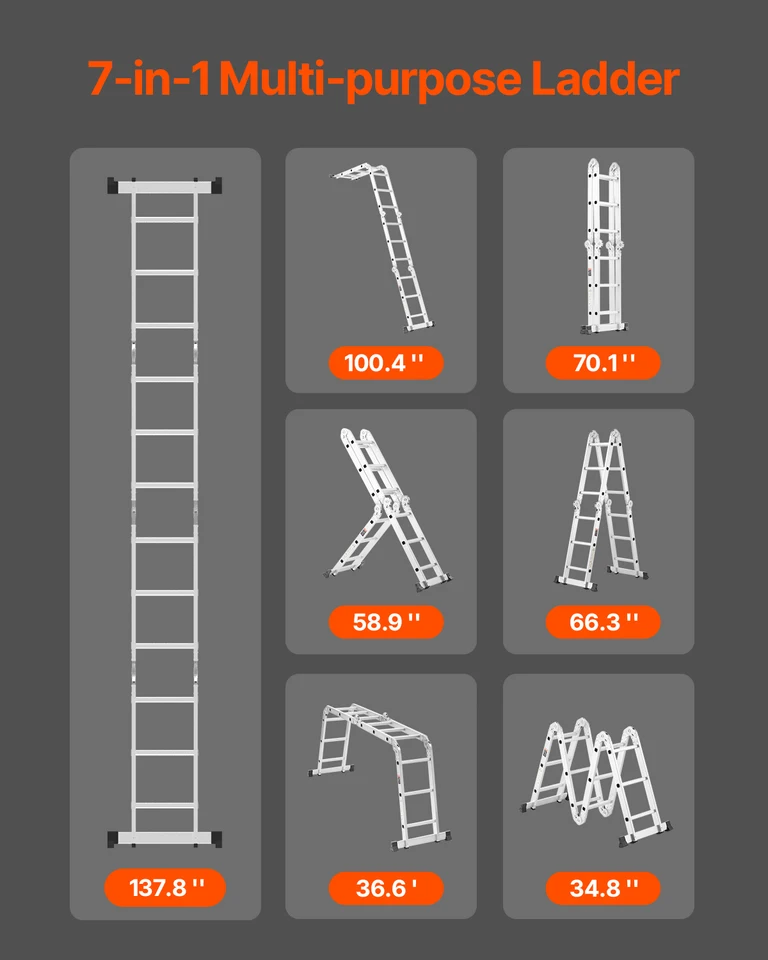 Multi-Purpose Folding Ladder with Ladder Standoff | 7-in-1 Telescopic | A-Frame Adjustable - Thumbnail 3