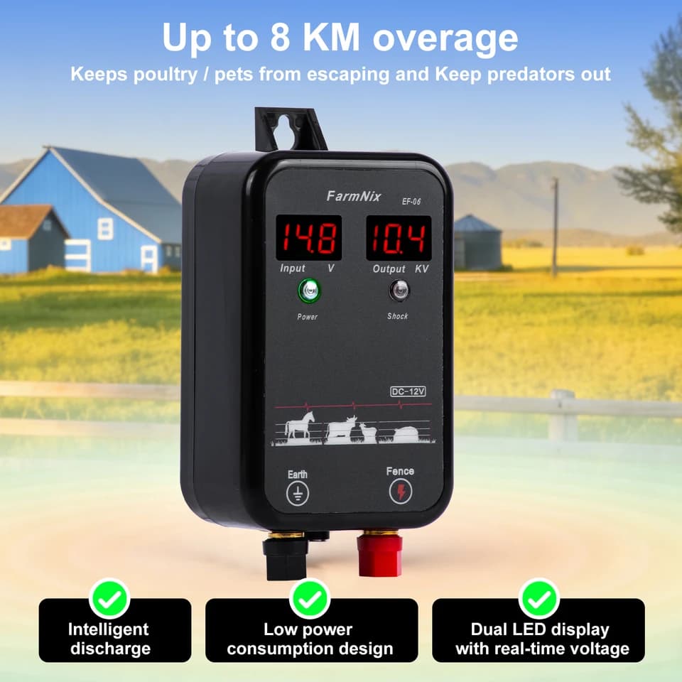 8KM Electric Fence Energiser | High Voltage Pulse Controller | Livestock & Farm Fencing - Thumbnail 5