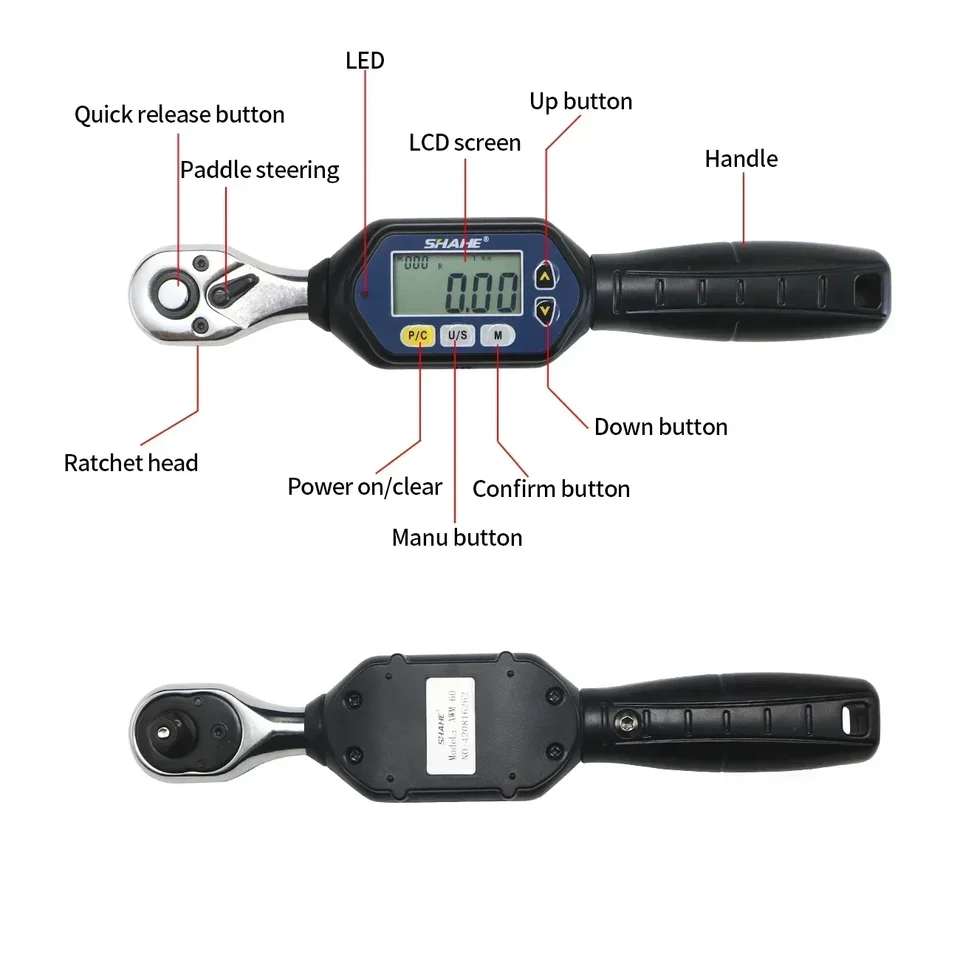 Shahe Digital Torque Wrench | 1/4" 3/8" 1/2" Drive | Bidirectional Ratchet - Thumbnail 3