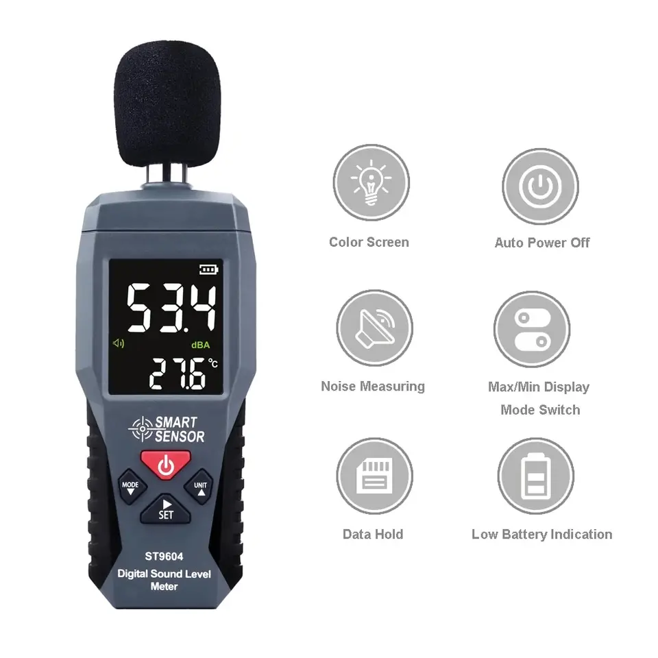 Digital Decibel Meter | 30-130dB LCD Backlight | Noise Meter with Thermometer - Thumbnail 4