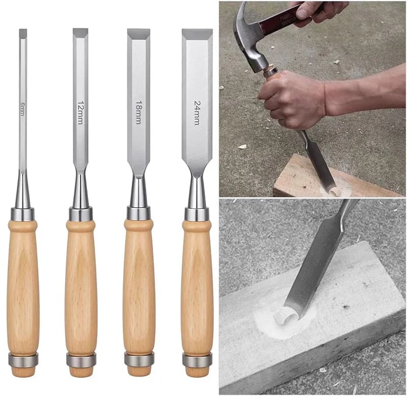 Wood Carving Chisel Set | 4-Piece Woodworking Tools | 6-24mm Precision Blades - Thumbnail 2