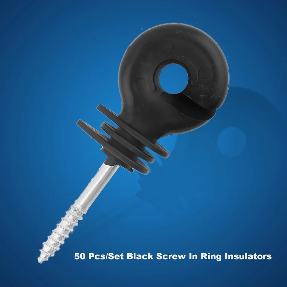Electric Fence Insulators | 50 Black Screw-in Rings | For Wooden Posts - Thumbnail 2