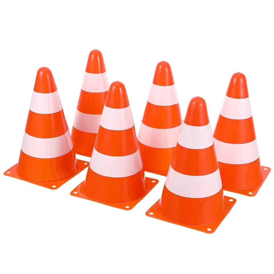 6x Road Traffic Cone set, orange and white, on a plain white background.