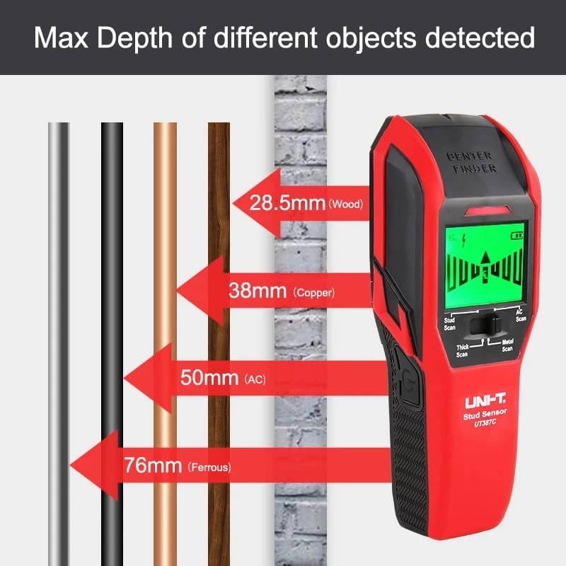 UNI-T UT387C Stud Finder | 4-in-1 Metal/AC/Wood Scanner | Live Wire Detector - Thumbnail 3