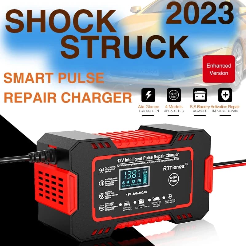 Car Battery Charger 12V 6A | Pulse Repair LCD | Wet/Dry Lead Acid Digital - Thumbnail 6