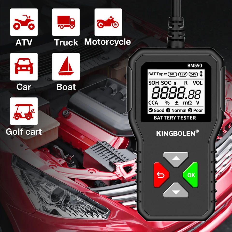 Battery Tester | 6V 12V 24V SOC SOH Analyzer | BM550 Diagnostic Tool - Thumbnail 3