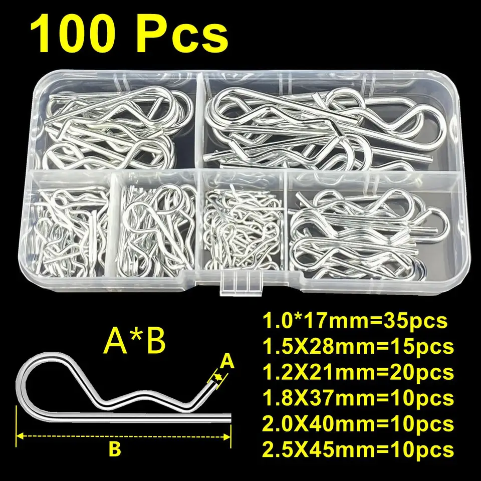 Pins Assortment Kit | 100pc R-Type Hitch Pins | M1-M3 Sizes in Box - Thumbnail 4