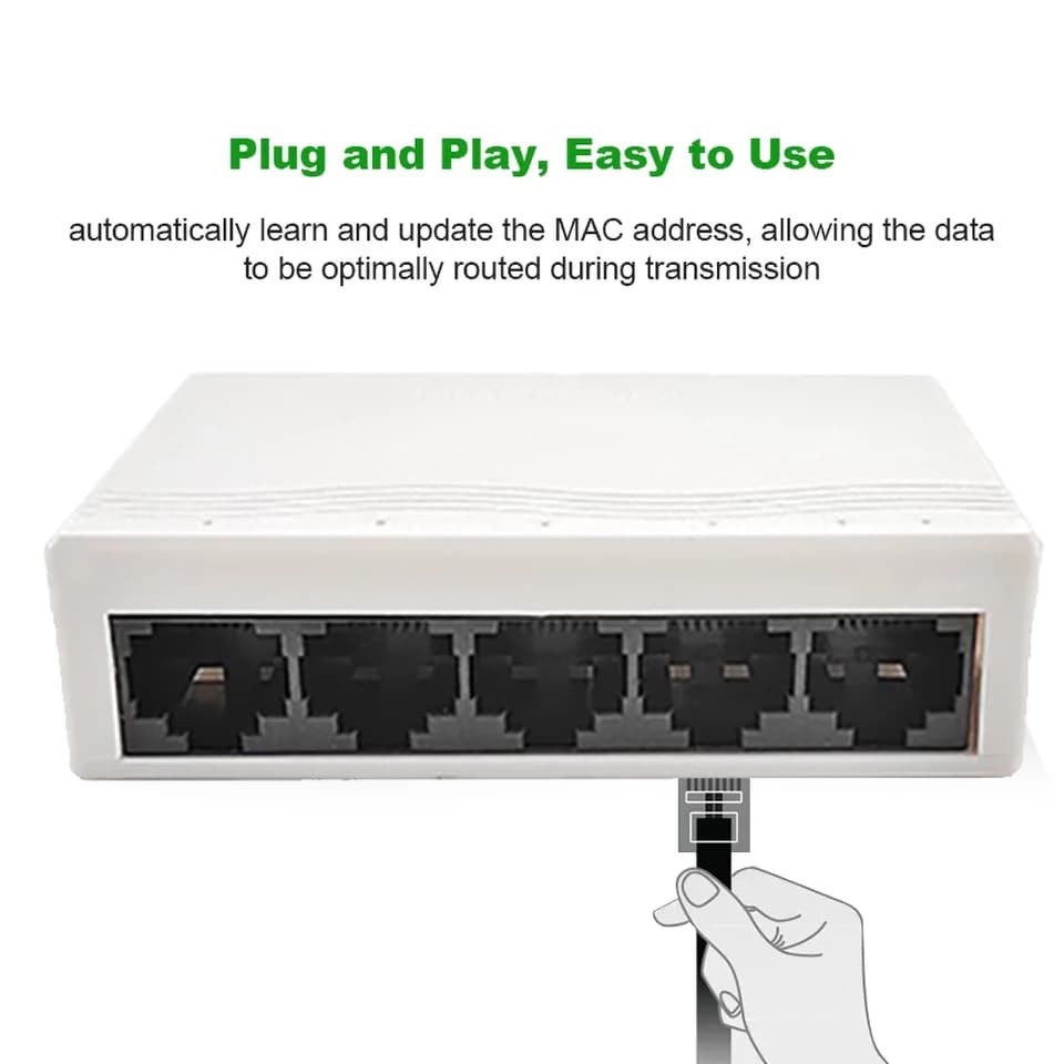5-Port Network Switch | 10/100Mbps Ethernet Splitter | Desktop RJ45 Hub - Thumbnail 6