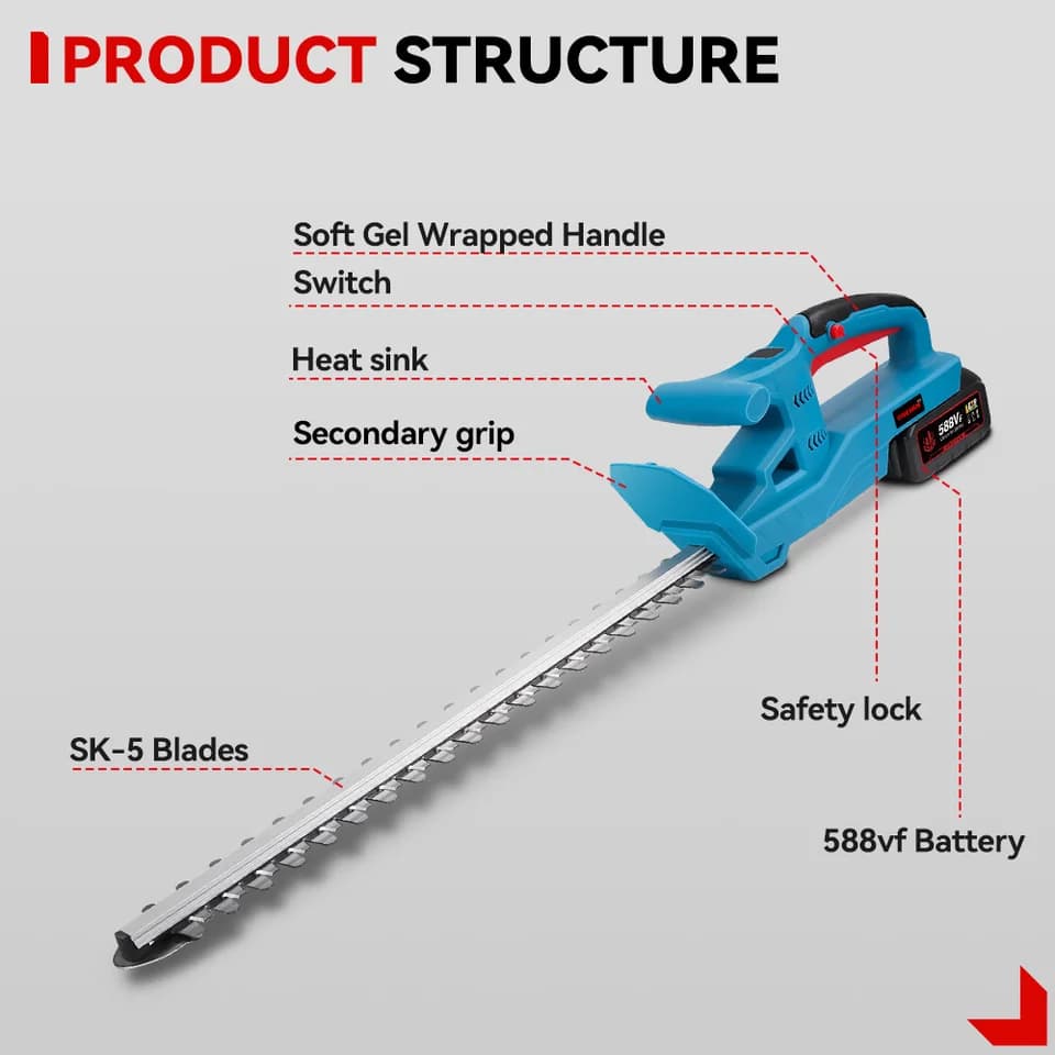 Cordless Hedge Trimmer | 20V Li-ion Power | 20-inch Blade Garden Tool - Thumbnail 4