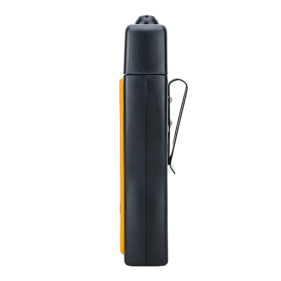 AS8700A Carbon Monoxide Detector: black and orange device with belt clip on white background.