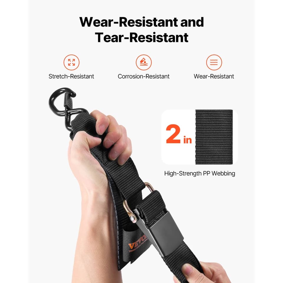 2pc Ratchet Tie-Down Straps | 2"/50mm x 2/4ft | S-Hooks for Trailers - Thumbnail 5