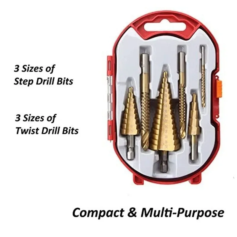 Titanium Coated Drill Bit Set | Step & Twist Drills | Metal & Wood - Thumbnail 4