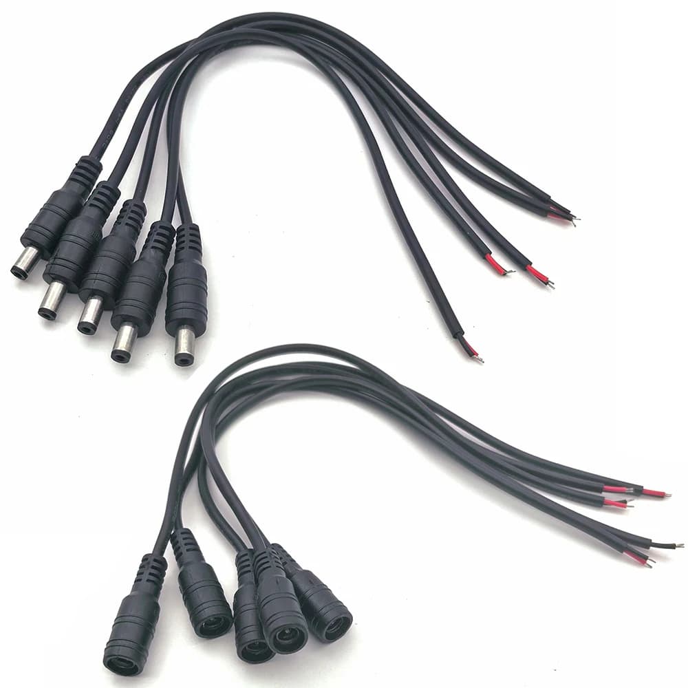 DC Power Connector Kit | 5.5x2.1mm 12V Male & Female Plugs for LED Strips | 5-Piece Set - Image 1