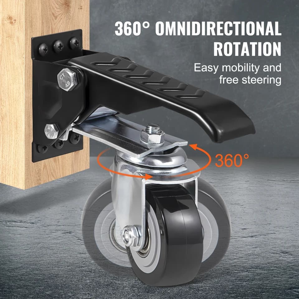 Retractable Stepdown Wheel Chock for Caravan | 165 lbs 2.5" Swivel | Workbench & Equipment Casters - Thumbnail 6