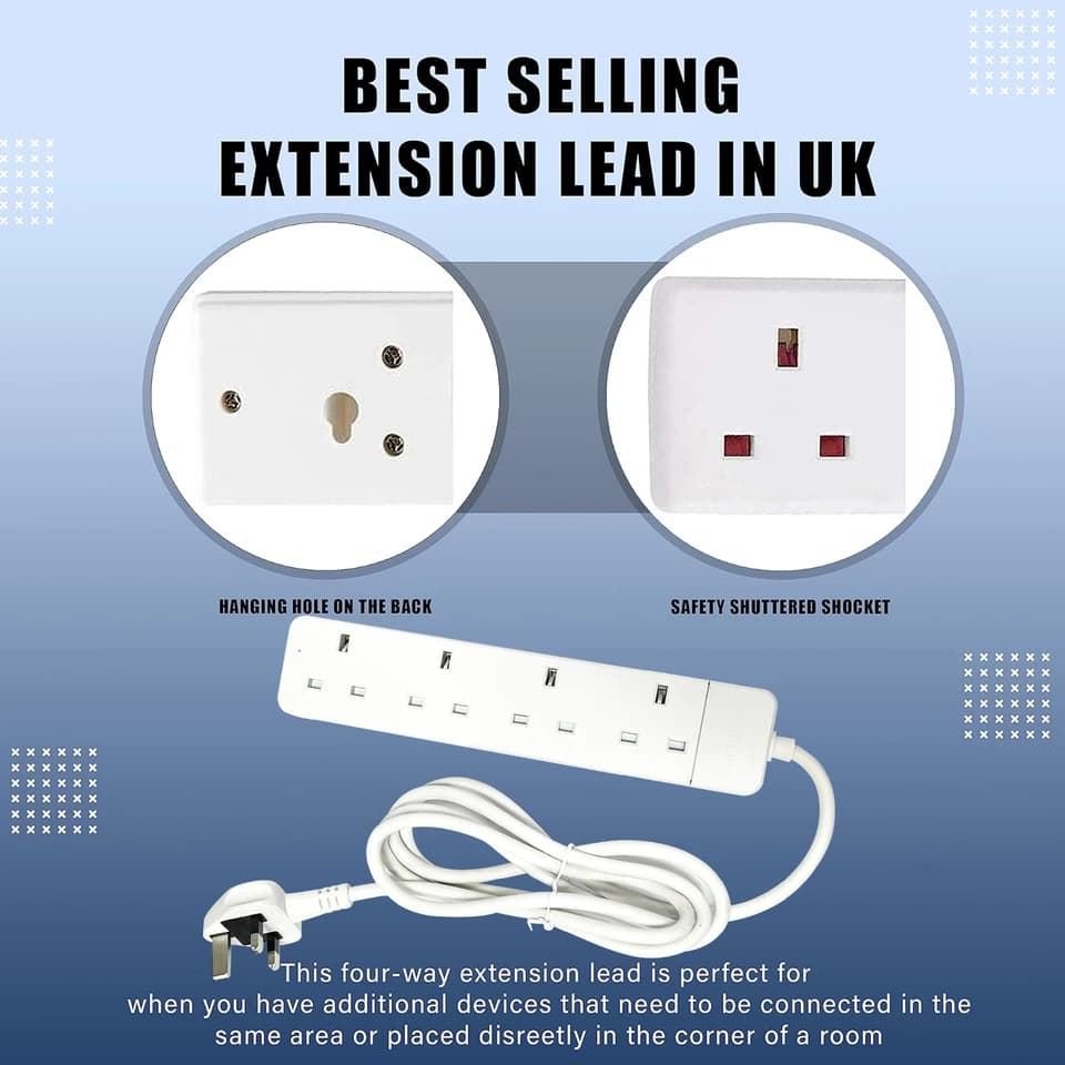 UK Extension Lead 2/4 Way | 13A Fused Surge Protected | Home & Office - Thumbnail 6